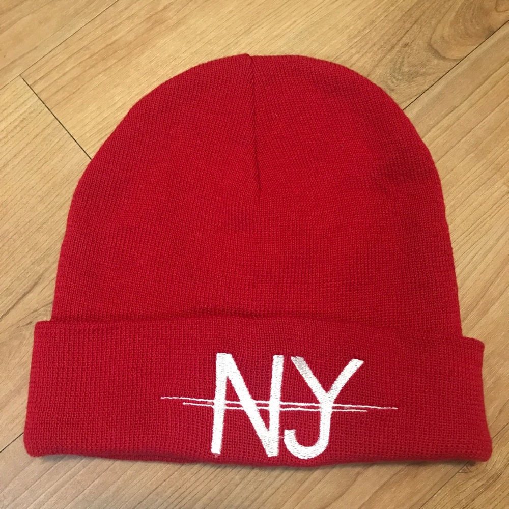 NY/NJ | embroidered red beanie hat